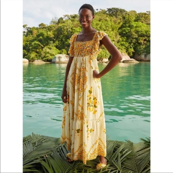 FARM Rio Dresses & Skirts - Anthro Farm Rio Cashew Floral Cross Back Maxi Dress